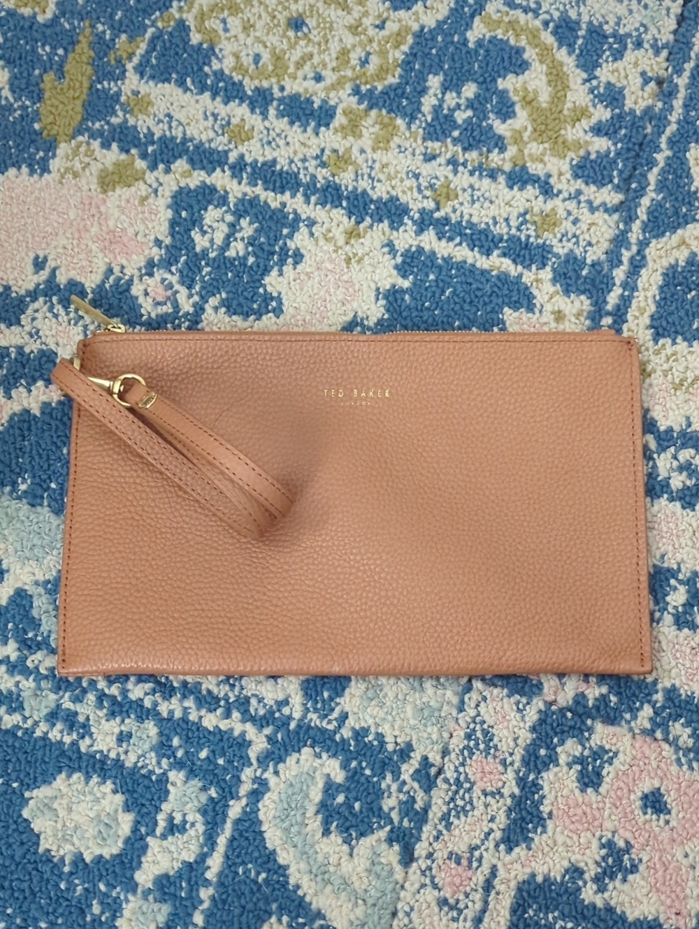 Ted Baker Camel Pebbled Leather Wristlet Clutch